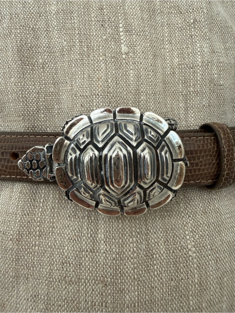 Natasha Kayn Sterling Turtle Buckle Genuine Lizard Belt Sz 26